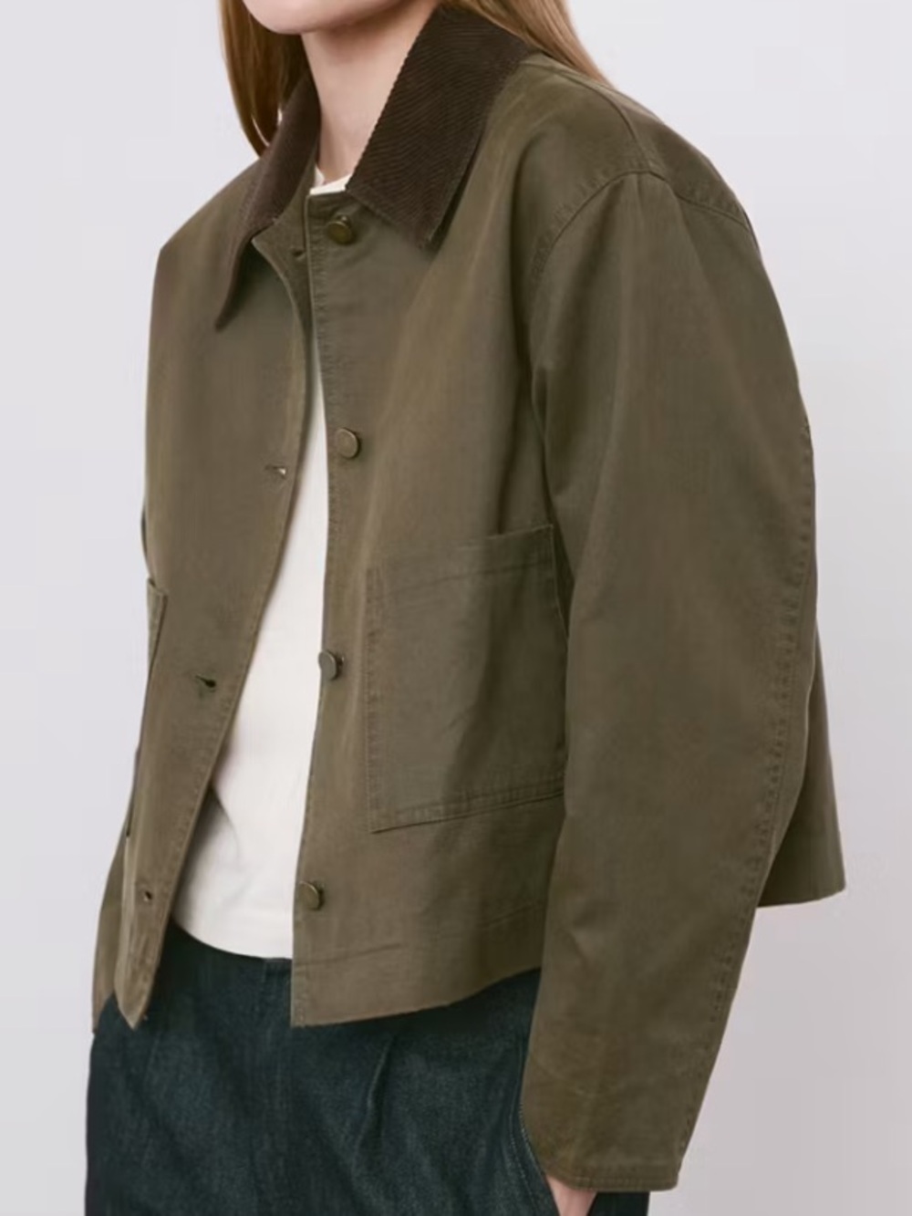 Mango Olive BrownJacket with Corduroy Collar COTTON PARKAWITH CONTRASTING COLLAR - Picture 4 of 6